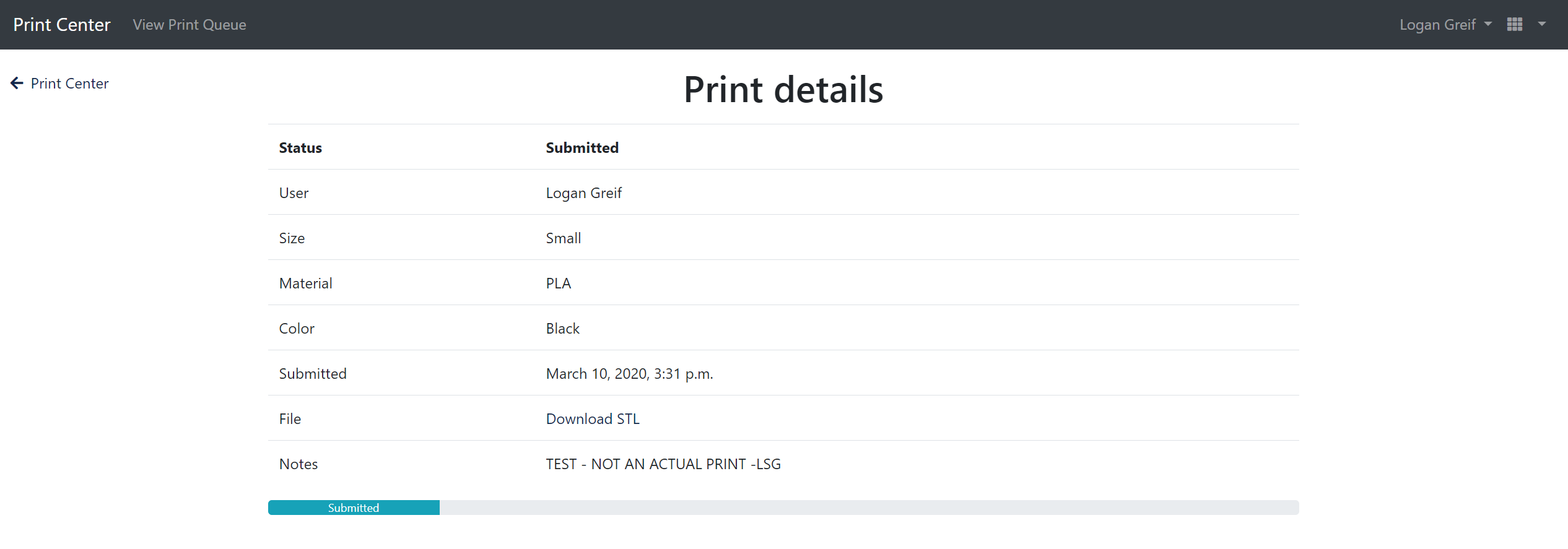 Print Queue Status Page